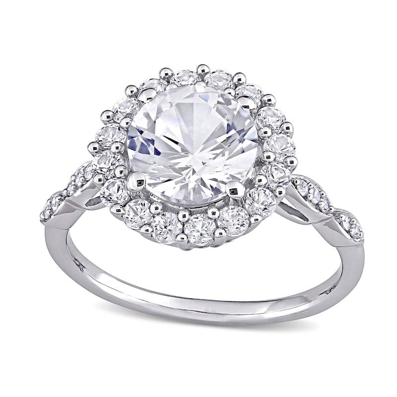 Image of ID 1 80mm White Lab-Created Sapphire and 005 CT TW Diamond Frame Art Deco Engagement Ring in Solid 10K White Gold