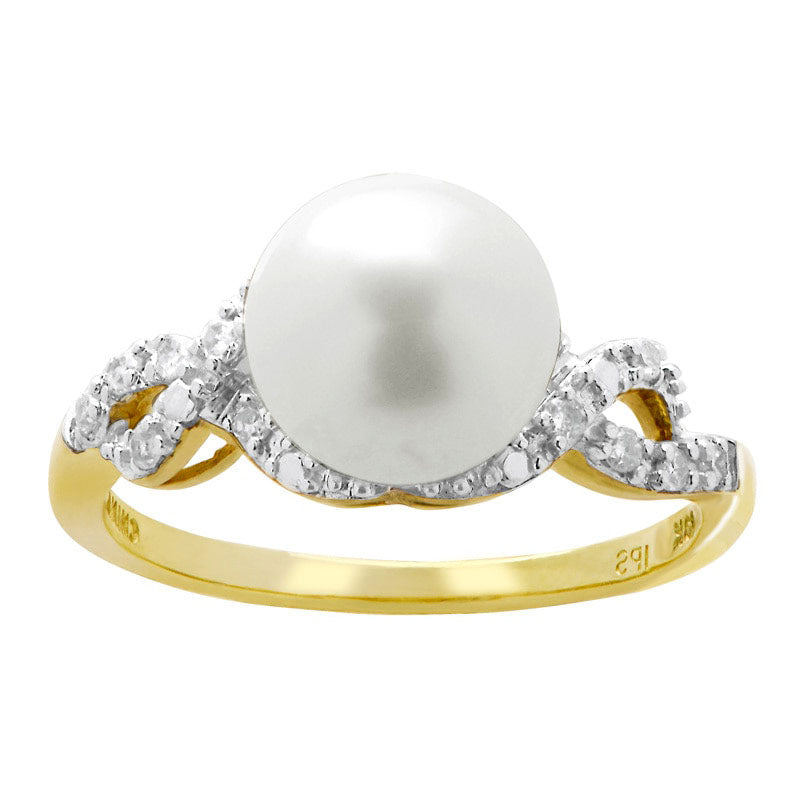 Image of ID 1 85 - 90mm Cultured Freshwater Pearl and 010 CT TW Natural Diamond Twist Ring in Solid 10K Yellow Gold