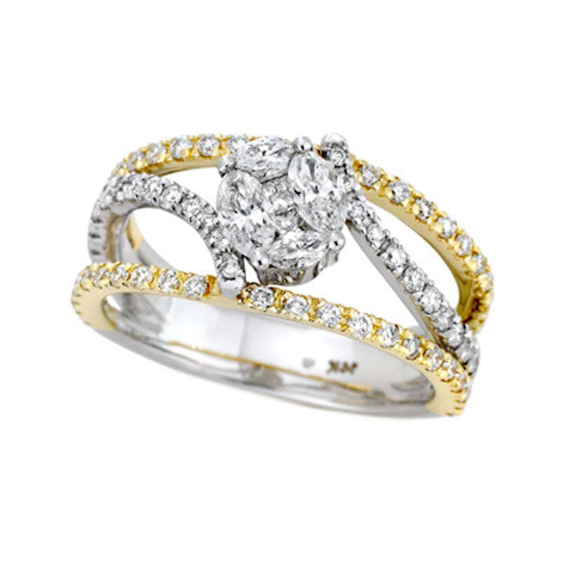 Image of ID 1 Adorne Collection 125 CT TW Composite Natural Diamond Bypass Open Shank Ring in Solid 14K Two-Tone Gold