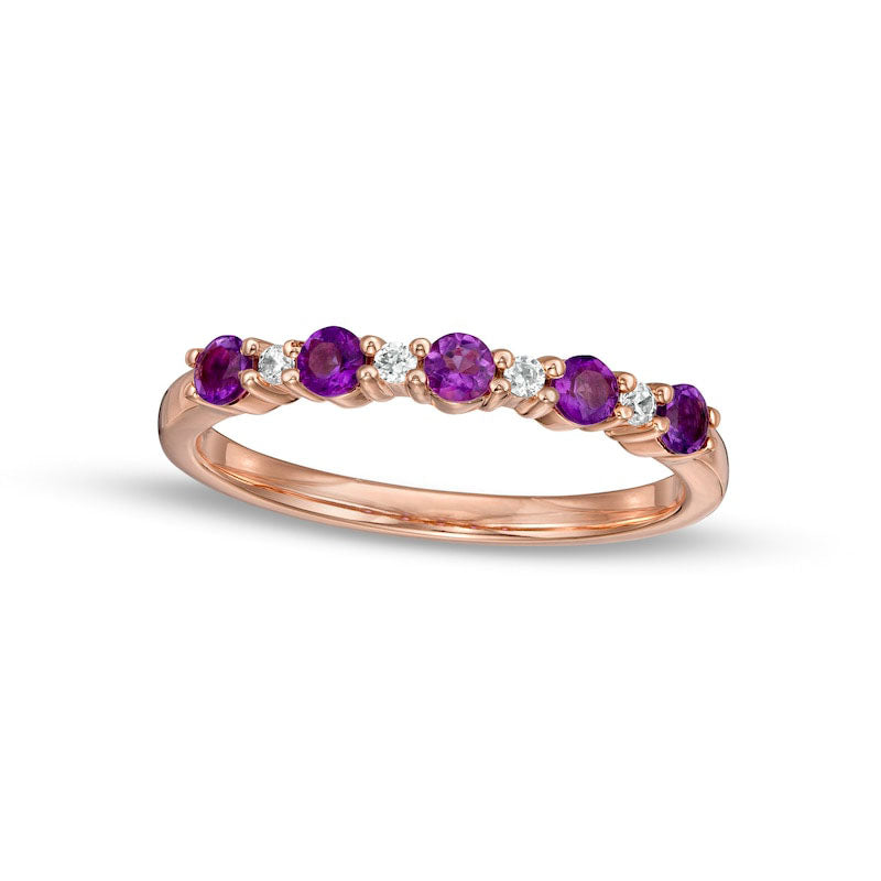 Image of ID 1 Amethyst and 005 CT TW Natural Diamond Alternating Five Stone Stackable Ring in Solid 14K Rose Gold