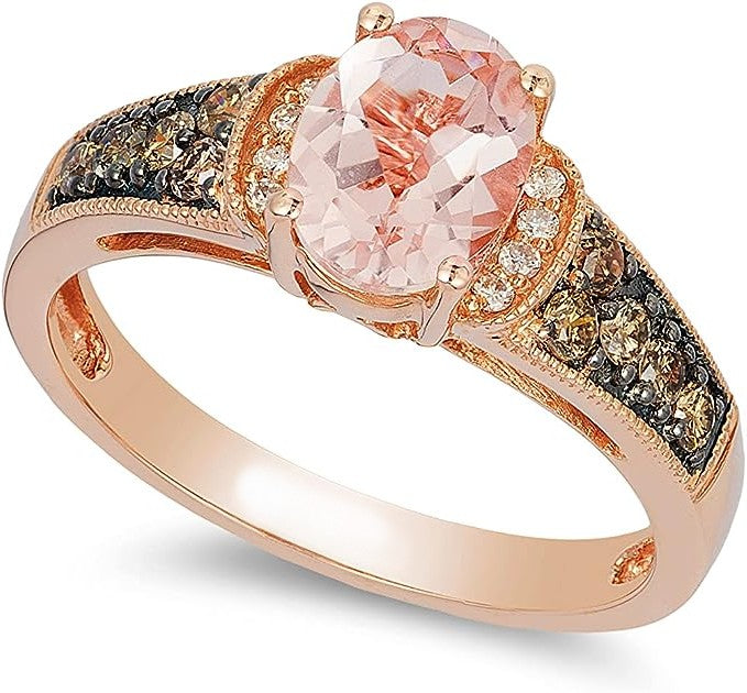 Image of ID 1 Antique Style Oval Morganite & Diamonds Promise Engagement Anniversary Ring in 14k Rose Gold
