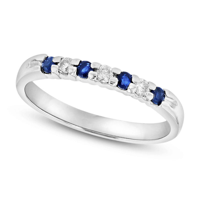 Image of ID 1 Blue Sapphire and 010 CT TW Natural Diamond Seven Stone Band in Solid 14K White Gold