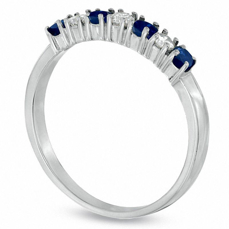Image of ID 1 Blue Sapphire and 014 CT TW Natural Diamond Seven Stone Band in Solid 14K White Gold