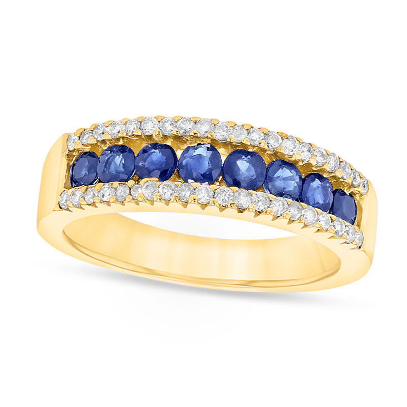 Image of ID 1 Blue Sapphire and 025 CT TW Natural Diamond Band in Solid 14K Gold