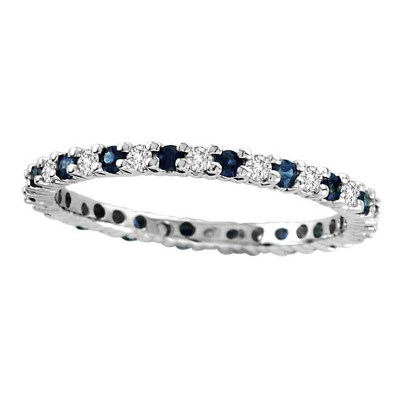 Image of ID 1 Blue Sapphire and 025 CT TW Natural Diamond Eternity Band in Solid 14K White Gold