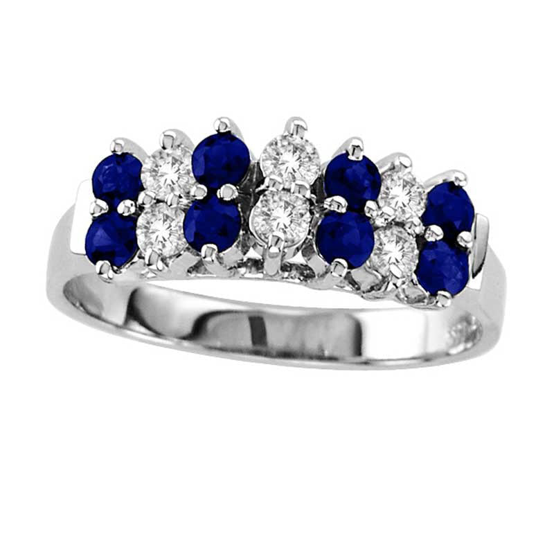 Image of ID 1 Blue Sapphire and 033 CT TW Natural Diamond Double Row Band in Solid 14K White Gold