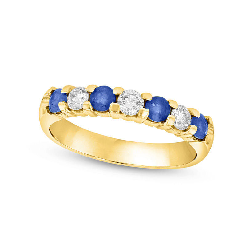 Image of ID 1 Blue Sapphire and 033 CT TW Natural Diamond Seven Stone Band in Solid 14K Gold