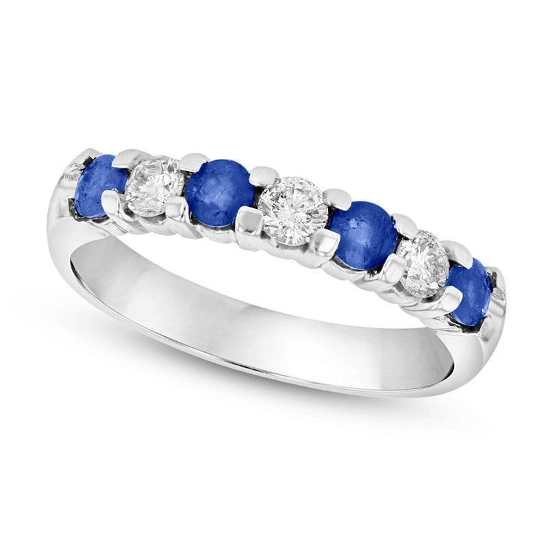 Image of ID 1 Blue Sapphire and 033 CT TW Natural Diamond Seven Stone Band in Solid 14K White Gold