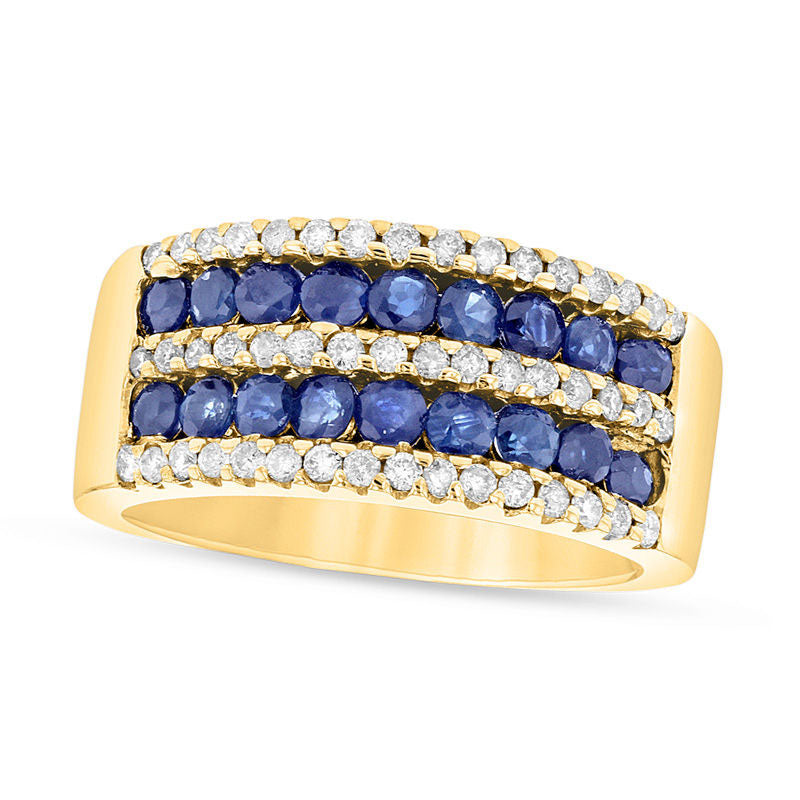Image of ID 1 Blue Sapphire and 038 CT TW Natural Diamond Multi-Row Band in Solid 14K Gold