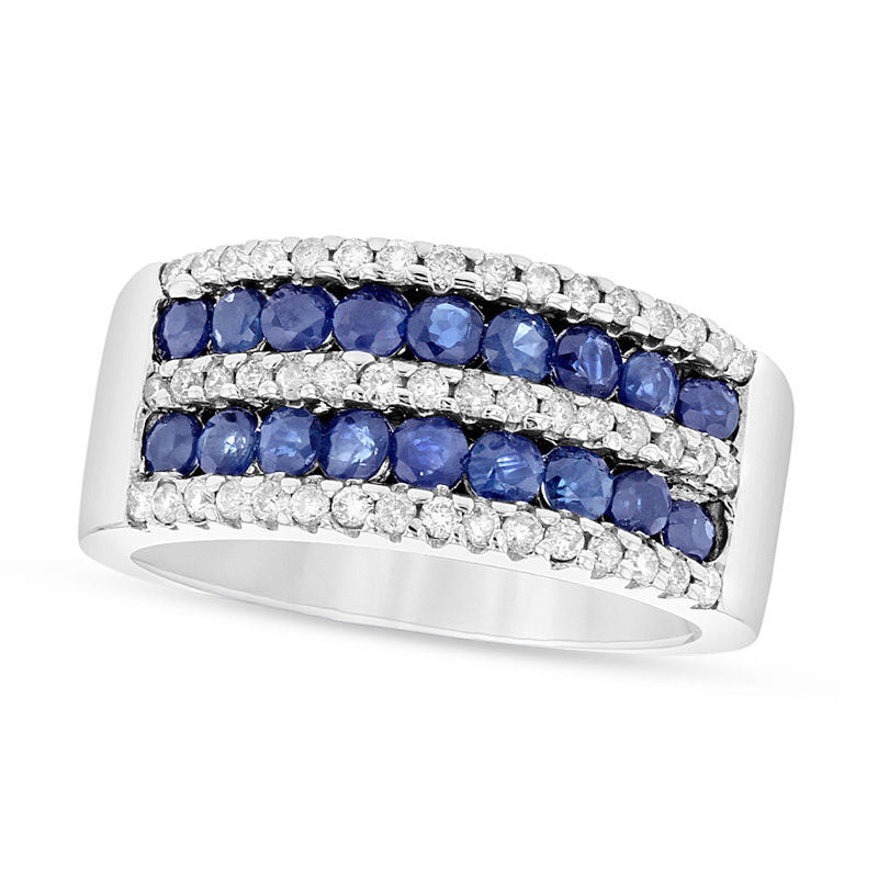 Image of ID 1 Blue Sapphire and 038 CT TW Natural Diamond Multi-Row Band in Solid 14K White Gold