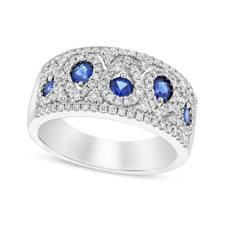 Image of ID 1 Blue Sapphire and 063 CT TW Natural Diamond Alternating Pear-Shaped Band in Solid 14K White Gold