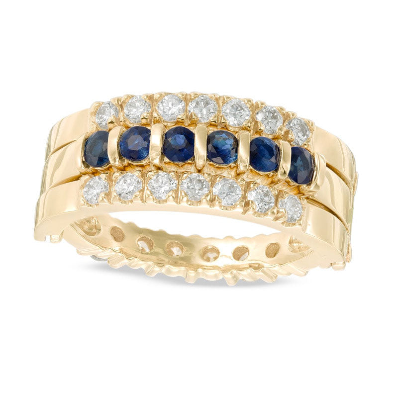 Image of ID 1 Blue Sapphire and 063 CT TW Natural Diamond Reversible Band in Solid 14K Gold