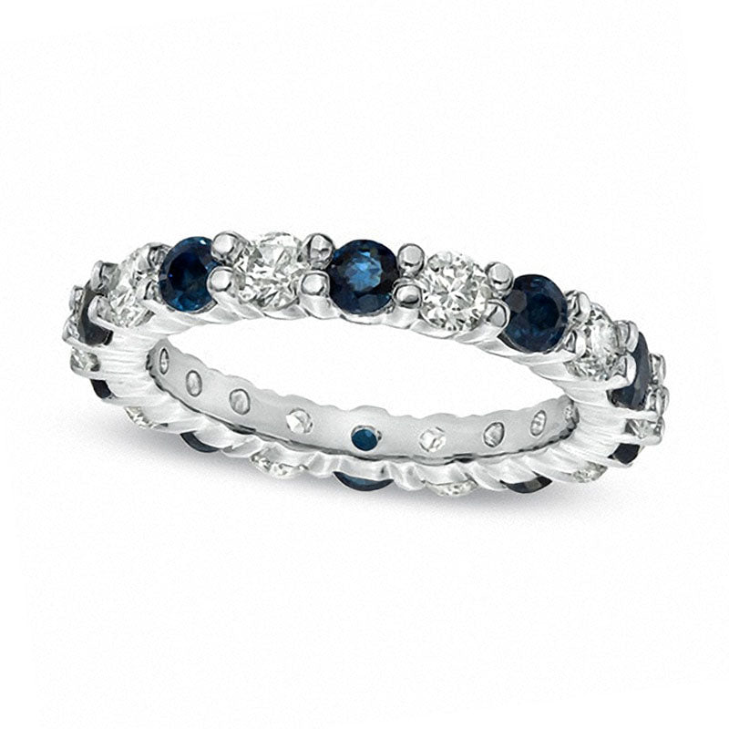 Image of ID 1 Blue Sapphire and 10 CT TW Natural Diamond Eternity Band in Solid 14K White Gold