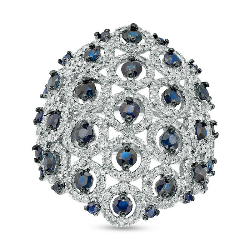 Image of ID 1 Blue Sapphire and 10 CT TW Natural Diamond Lattice Ring in Solid 14K White Gold