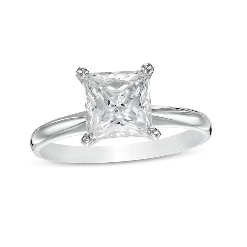 Image of ID 1 Certified 20 CT Princess-Cut Natural Clarity Enhanced Big Diamond Solitaire Engagement Ring in Solid 14K White Gold
