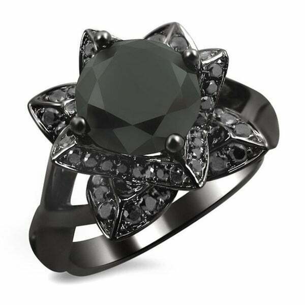 Image of ID 1 Certified NEW 2 1/3ct TDW Black Diamond Lotus Engagement Ring in 14k Black Gold