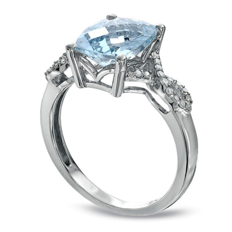 Image of ID 1 Cushion-Cut Aquamarine and Natural Diamond Accent Ring in Solid 10K White Gold