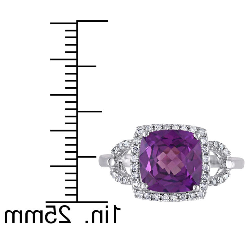 Image of ID 1 Cushion-Cut Lab-Created Alexandrite and 020 CT TW Diamond Frame Ring in Solid 10K White Gold