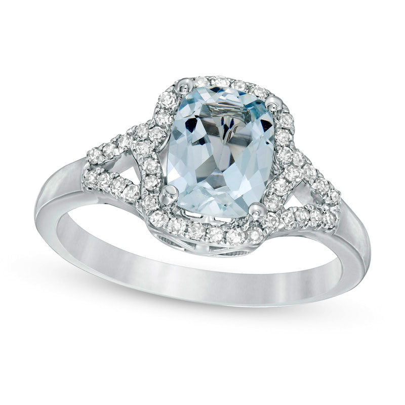 Image of ID 1 Elongated Cushion-Cut Aquamarine and 020 CT TW Natural Diamond Frame Split Shank Ring in Solid 10K White Gold