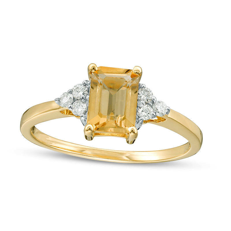 Image of ID 1 Emerald-Cut Citrine and 013 CT TW Natural Diamond Tri-Sides Engagement Ring in Solid 10K Rose Gold