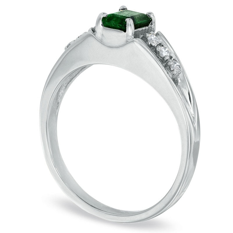 Image of ID 1 Emerald-Cut Emerald and Natural Diamond Accent Engagement Ring in Solid 14K White Gold