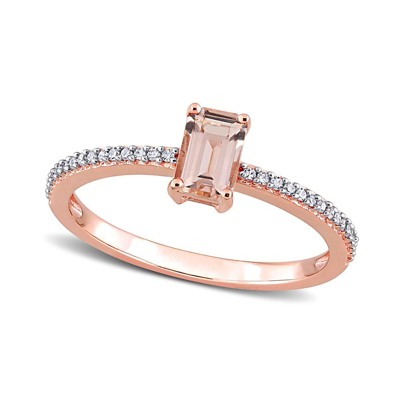 Image of ID 1 Emerald-Cut Morganite and 010 CT TW Natural Diamond Ring in Solid 10K Rose Gold