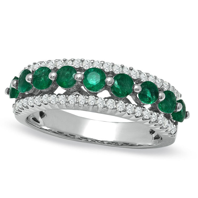 Image of ID 1 Emerald Nine Stone Band in Solid 10K White Gold with Natural Diamond Accents
