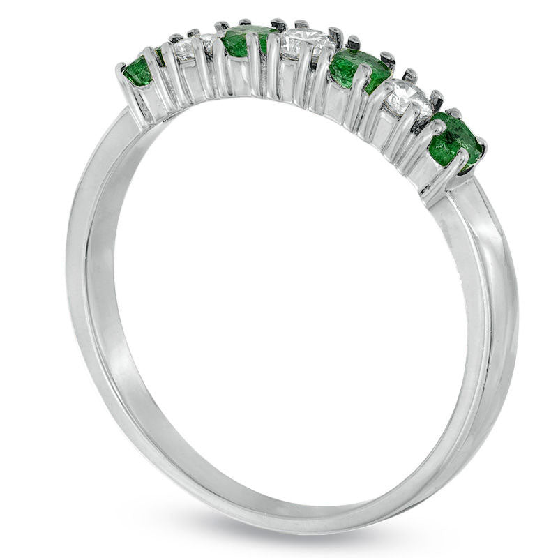 Image of ID 1 Emerald and 014 CT TW Natural Diamond Seven Stone Band in Solid 14K White Gold