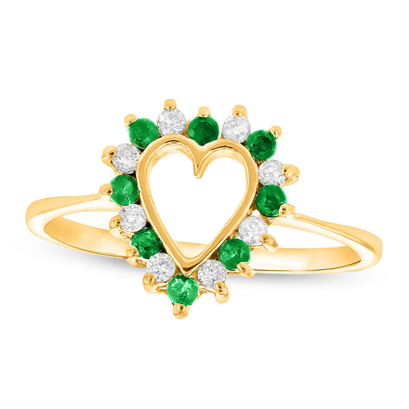 Image of ID 1 Emerald and 017 CT TW Natural Diamond Heart Outline Ring in Solid 14K Gold