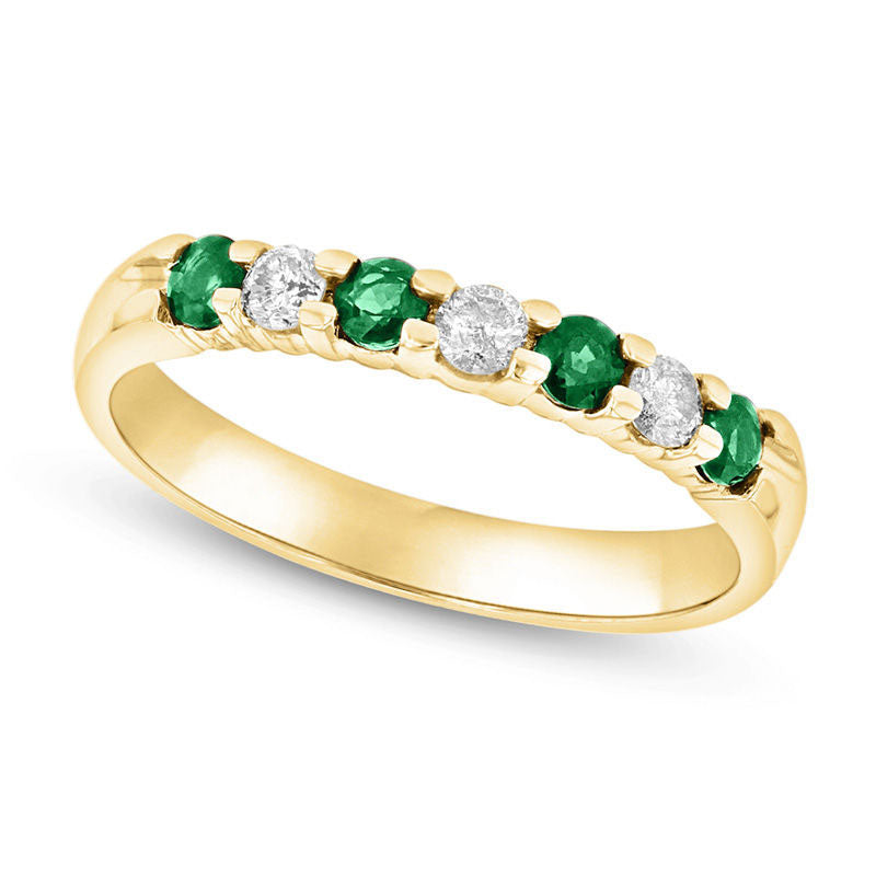 Image of ID 1 Emerald and 020 CT TW Natural Diamond Seven Stone Band in Solid 14K Gold
