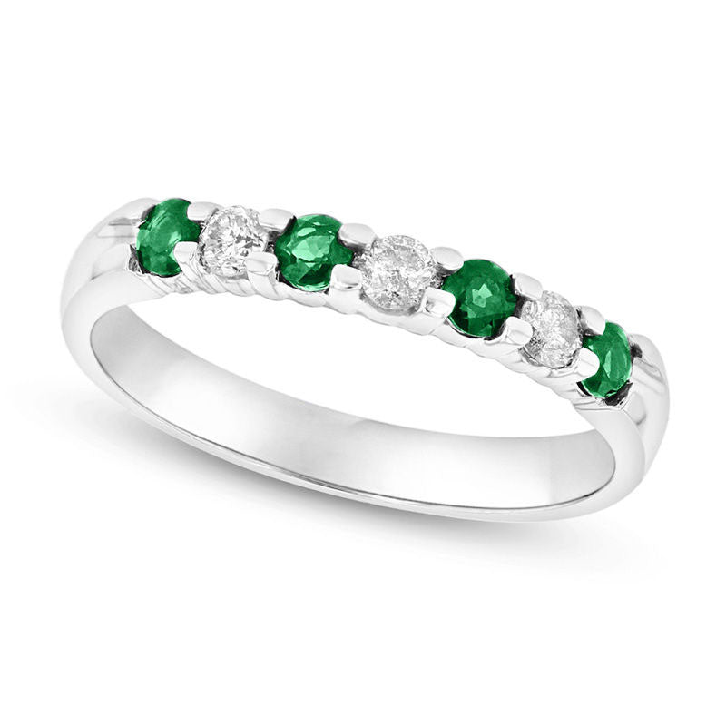 Image of ID 1 Emerald and 020 CT TW Natural Diamond Seven Stone Band in Solid 14K White Gold