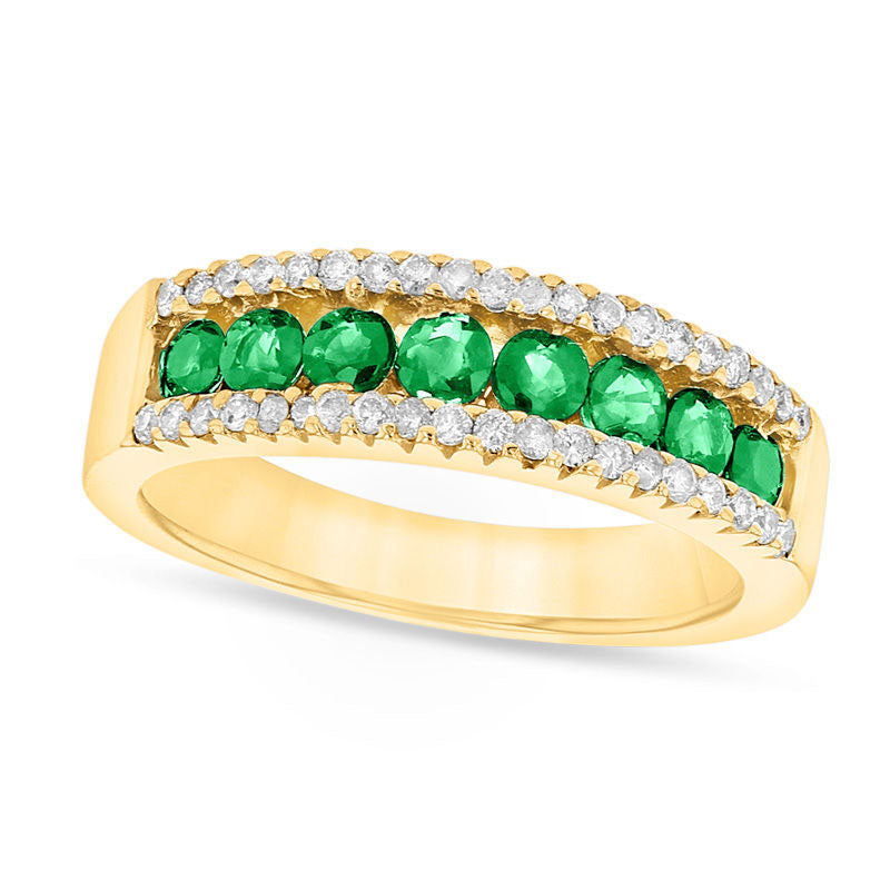 Image of ID 1 Emerald and 025 CT TW Natural Diamond Band in Solid 14K Gold