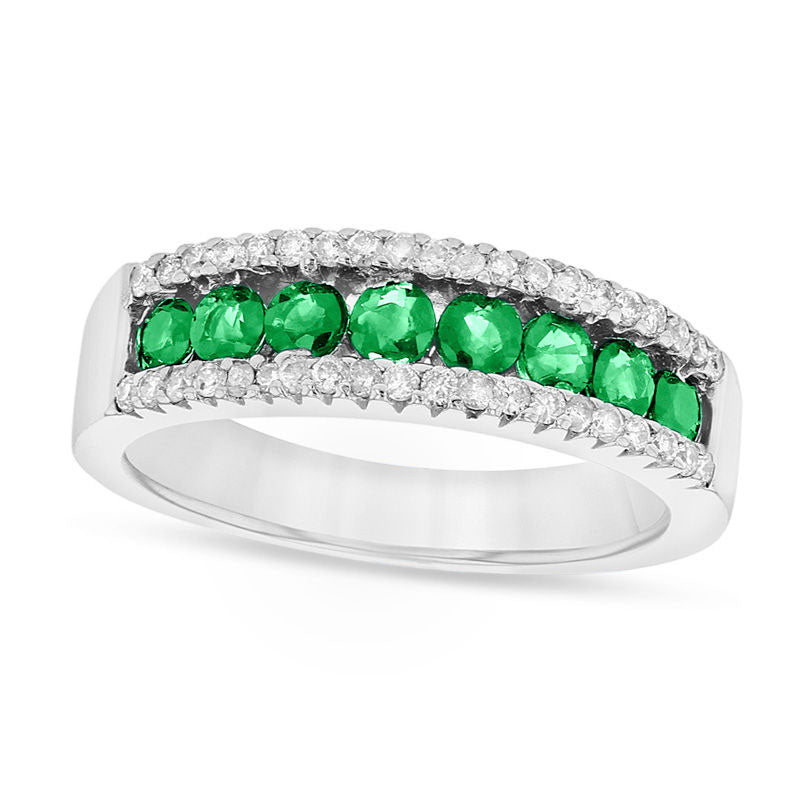 Image of ID 1 Emerald and 025 CT TW Natural Diamond Band in Solid 14K White Gold