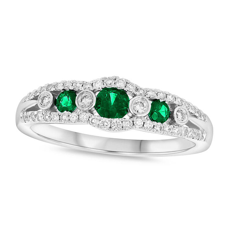 Image of ID 1 Emerald and 025 CT TW Natural Diamond Seven Stone Anniversary Ring in Solid 14K White Gold