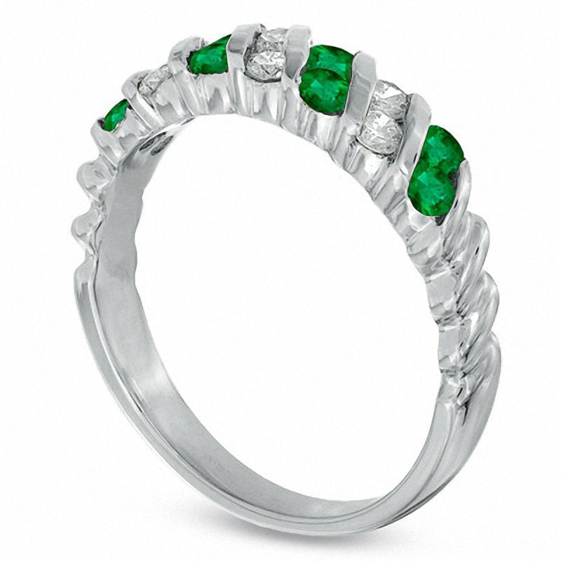 Image of ID 1 Emerald and 025 CT TW Natural Diamond Slant Band in Solid 14K White Gold