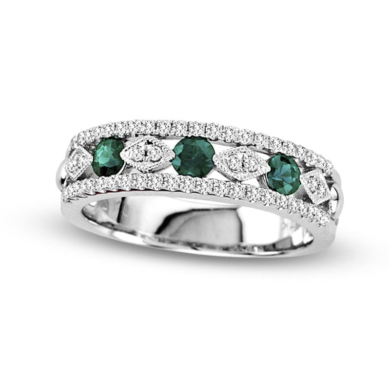 Image of ID 1 Emerald and 033 CT TW Natural Diamond Alternating Band in Solid 14K White Gold