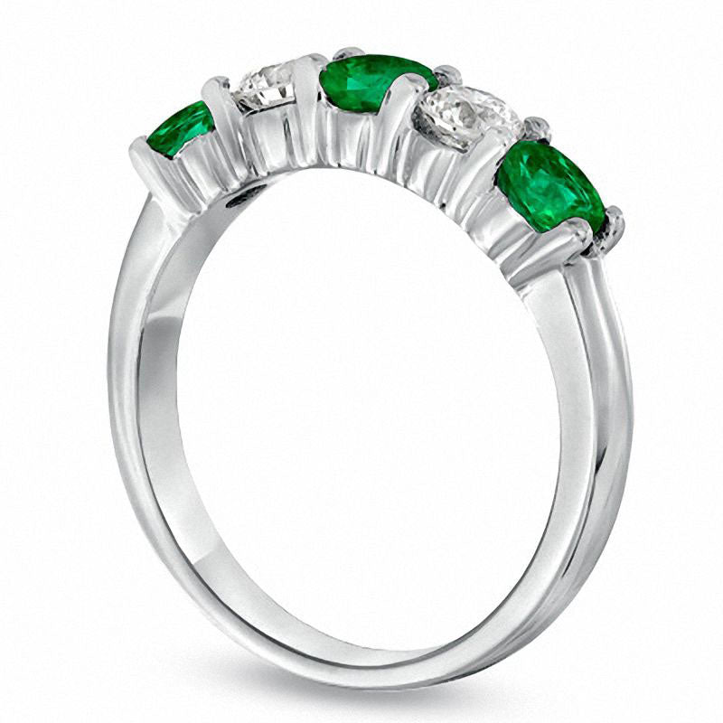 Image of ID 1 Emerald and 038 CT TW Natural Diamond Five Stone Band in Solid 14K White Gold