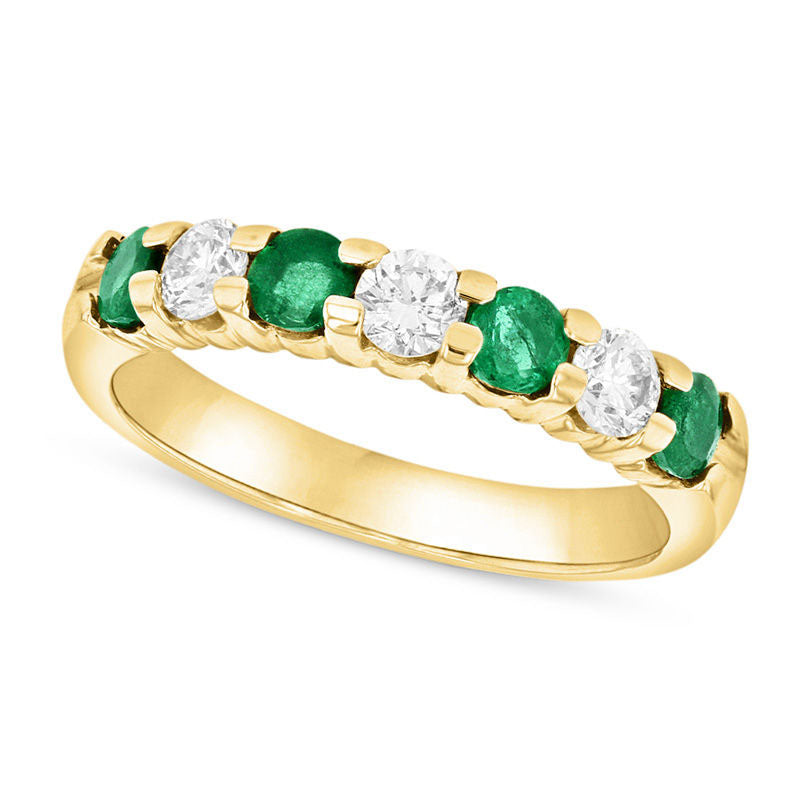 Image of ID 1 Emerald and 038 CT TW Natural Diamond Seven Stone Band in Solid 14K Gold