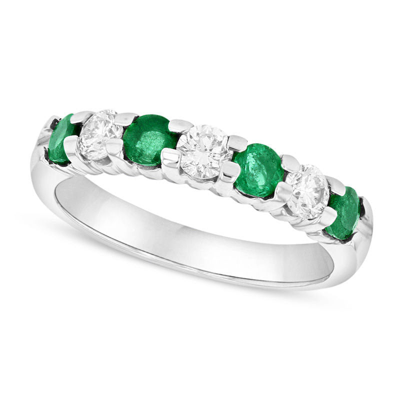 Image of ID 1 Emerald and 038 CT TW Natural Diamond Seven Stone Band in Solid 14K White Gold
