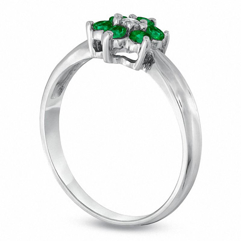 Image of ID 1 Emerald and Natural Diamond Accent Flower Ring in Solid 14K White Gold