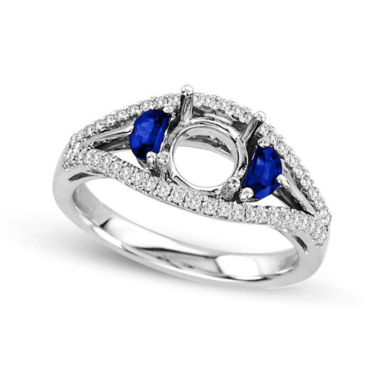 Image of ID 1 Half-Moon Blue Sapphire and 025 CT TW Natural Diamond Semi-Mount in Solid 14K White Gold