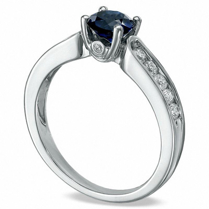 Image of ID 1 Lab-Created Blue Sapphire and 038 CT TW Diamond Engagement Ring in Solid 10K White Gold