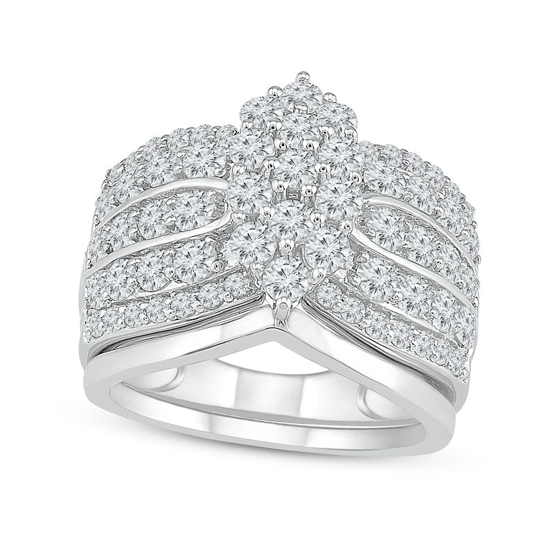 Image of ID 1 Lab-Created White Sapphire Marquise Composite Multi-Row Ring in Solid 10K White Gold