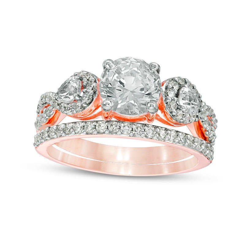 Image of ID 1 Lab-Created White Sapphire and 050 CT TW Diamond Twist Bridal Engagement Ring Set in Solid 10K Rose Gold