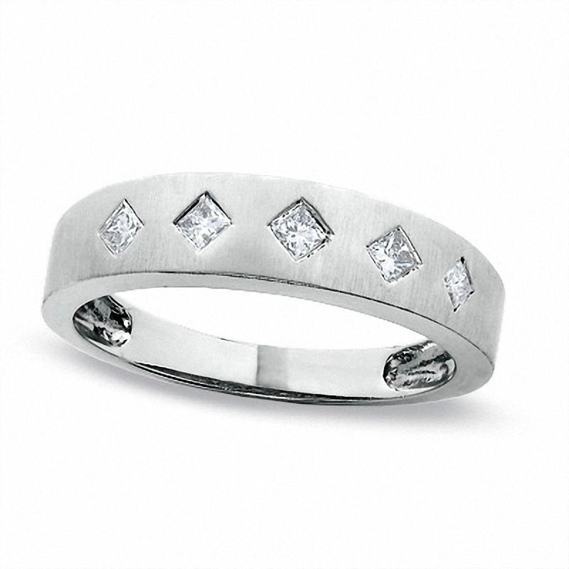 Image of ID 1 Ladies' 020 CT TW Princess-Cut Natural Diamond Wedding Band in Solid 14K White Gold