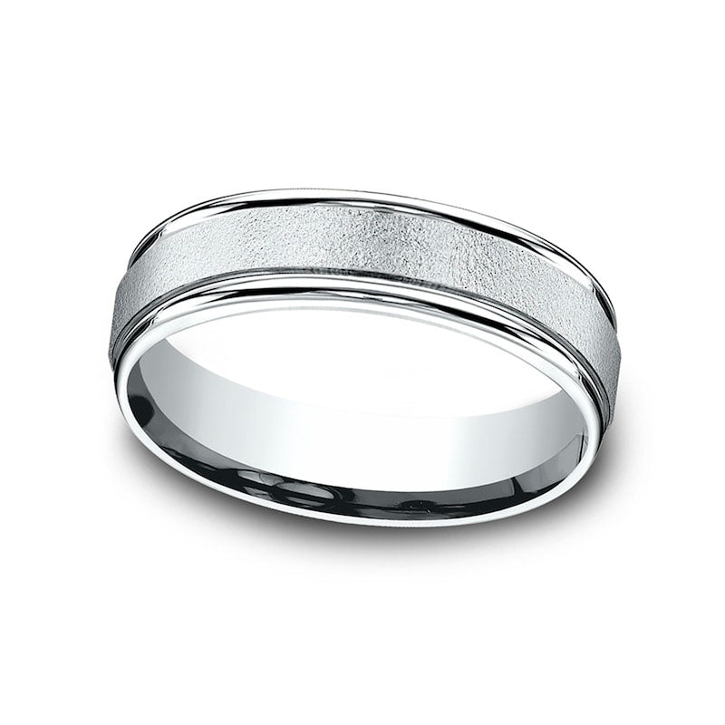 Image of ID 1 Ladies' 60mm Sandblast Textured Comfort-Fit Wedding Band in Solid 10K White Gold