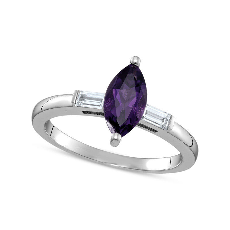 Image of ID 1 Marquise Amethyst and 020 CT TW Baguette Natural Diamond Ring in Solid 10K White Gold
