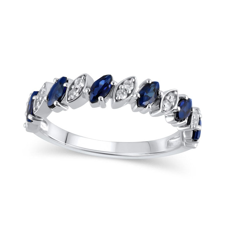 Image of ID 1 Marquise Blue Sapphire and 013 CT TW Natural Diamond Duo Marquise-Shaped Frame Slant Alternating Ring in Solid 10K White Gold