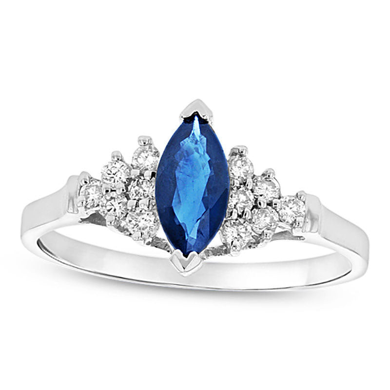 Image of ID 1 Marquise Blue Sapphire and 020 CT TW Natural Diamond Composite Ring in Solid 14K White Gold