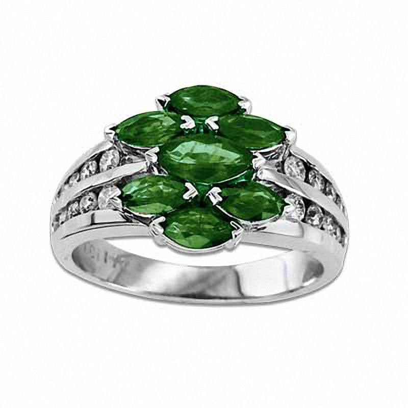 Image of ID 1 Marquise-Cut Emerald and 033 CT TW Natural Diamond Ring in Solid 14K White Gold